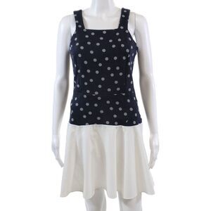 Thakoon Addition Womens Polka Dot A Line Dress Navy Blue White Cotton Size 4